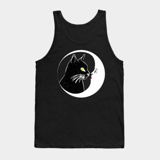 Black Cat Kissing Crescent Moon Face Tank Top